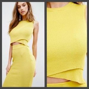 Yellow Missguided Ribbed Wrap Crop Tank